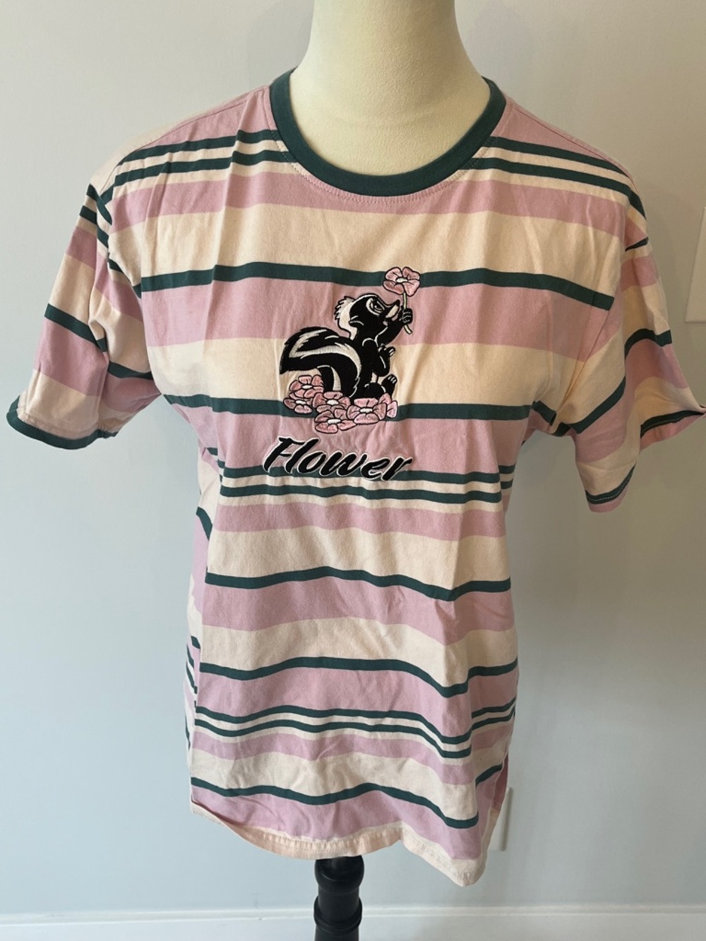 Striped Bambi Disney Graphic Tee in Pink & Green
